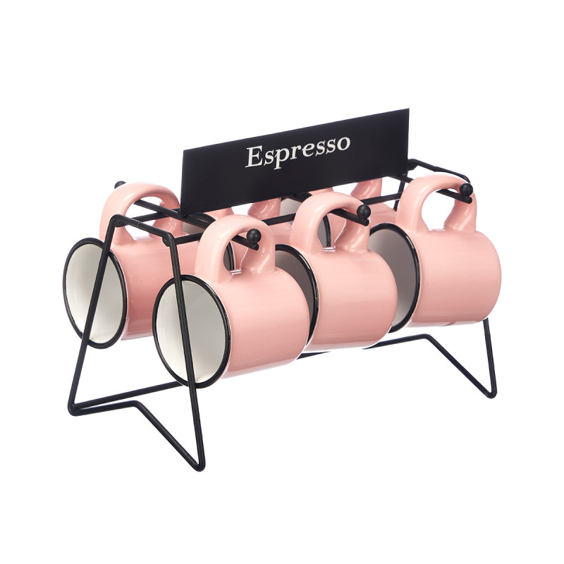 SET 6 COFFEE CUPS PINK WITH STAND 100ML
