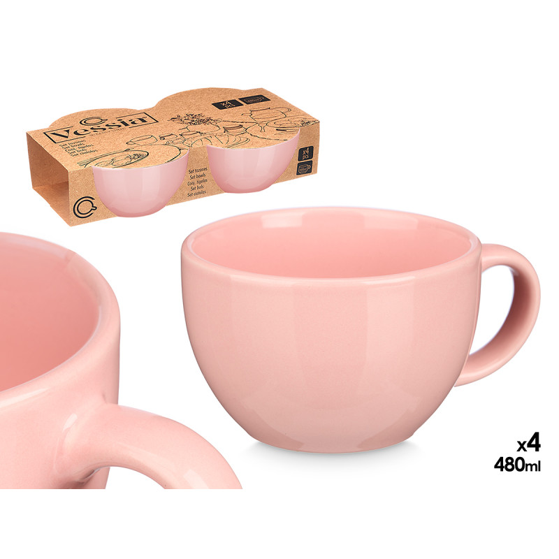 CONJ 4 CANECAS COR DE ROSA 480ML