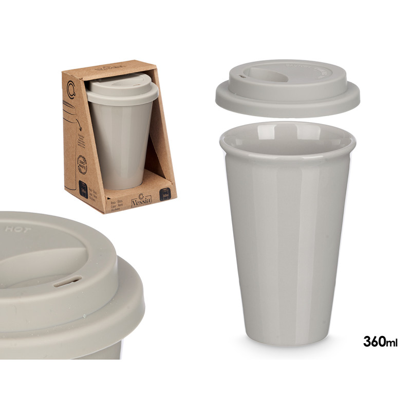 CUP WITH SILICON LID GREY 360ML