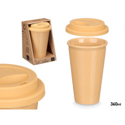 CUP WITH SILICON LID BEIGE 360ML