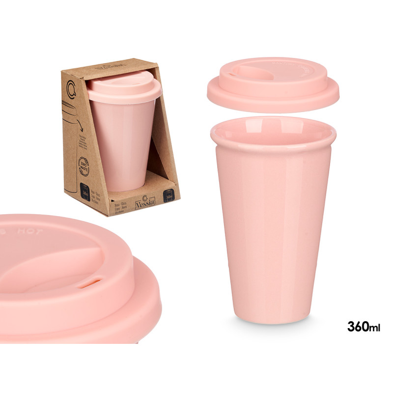 BICCHIERE TAPPO SILICONE ROSA 360ML