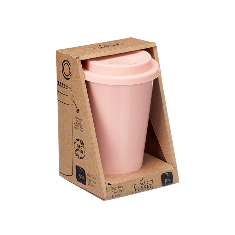 GOBELET COUVERCLE EN SILICONE ROSE 360ML