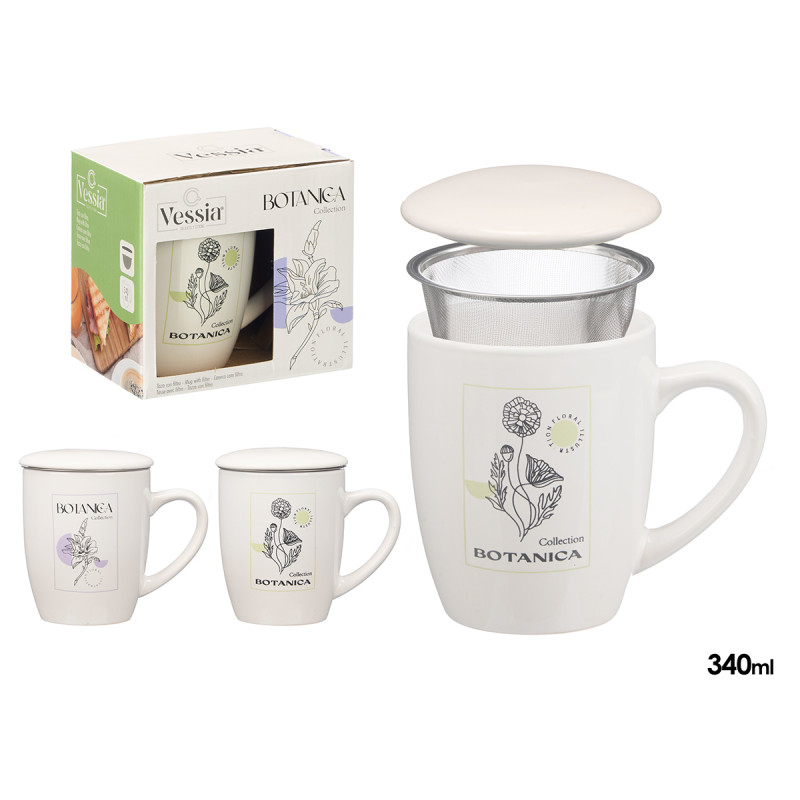 MUG PORCELAIN BOT COUVERCLE FILTRE ASSORT2 340ML