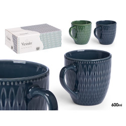 TASSE PETIT DÉJEUNER ASSORT 2 COUL FONCÉES 600ML
