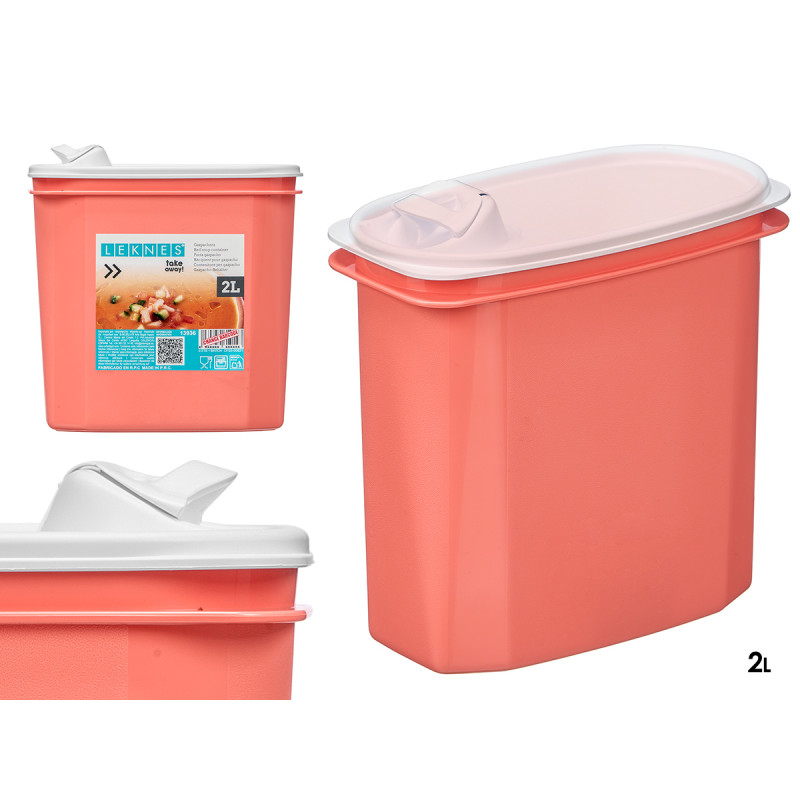 RED PLASTIC SOUP CONTAINER CLEAR LID 2L