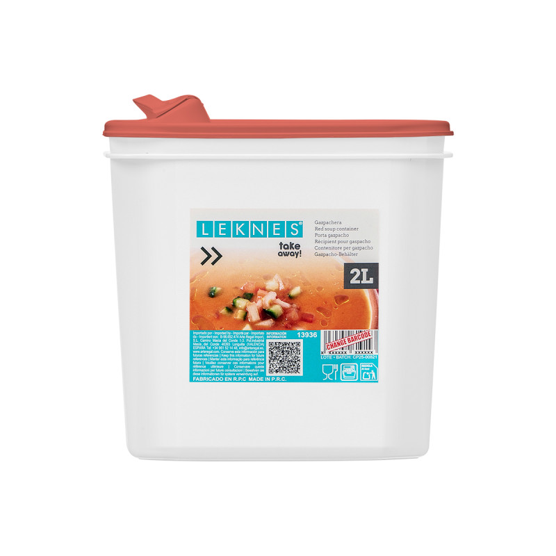 CLEAR PLASTIC SOUP CONTAINER RED LID 2L