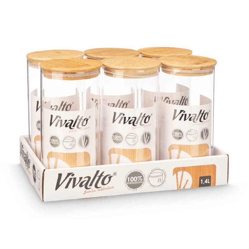 BARATTOLO ROTONDO BOROSILICATO TAPPO BAMBU 1,4L