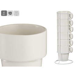 36CL SET 6 WHITE PORCELAIN STACKABLE MUGS W BASE 