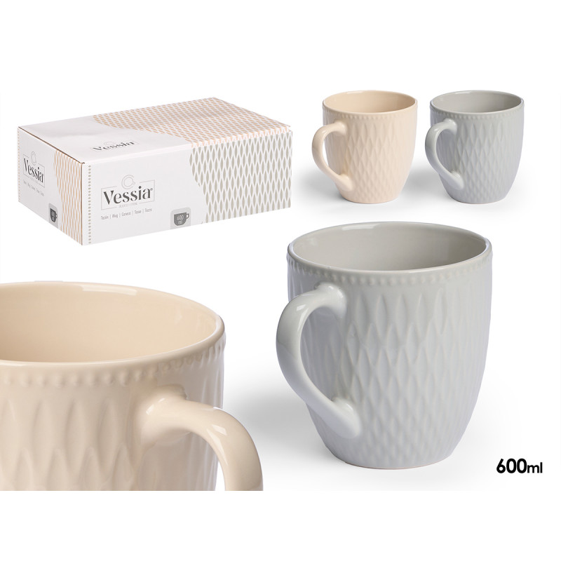 TASSE PETIT DÉJEUNER ASSORT 2 COUL CLAIRES 600ML