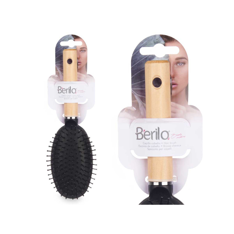 SPAZZOLA PER CAPELLI OVALE  MANICO LEGNO
