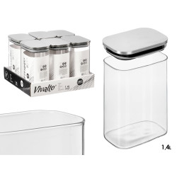 FRASCO RECTANGULAR BOROSILICATO 1,4L TAMPA AÇO