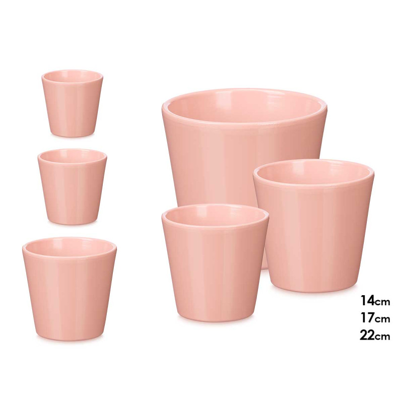 SET 3 MACETAS CONICA 14 17 22CM ROSA MATE