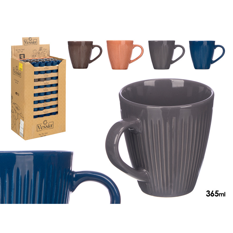 CERAMIC MUG STRIPES 9CM DARK COLOURS ASSORT 4