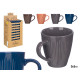 CERAMIC MUG STRIPES 9CM DARK COLOURS ASSORT 4