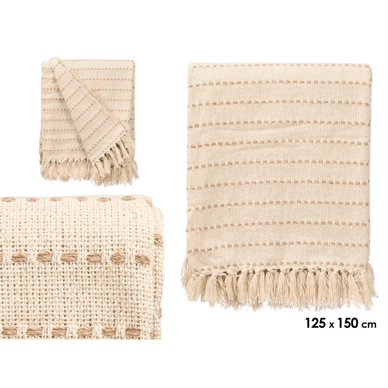 CREAM STRIPED KNIT MULTI-PUPROSE THROW 125X150CM