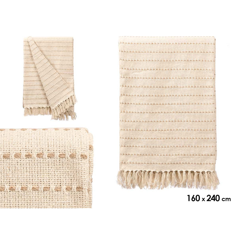 POLYVALENT RAYURES POINT CRÈME 160X240CM