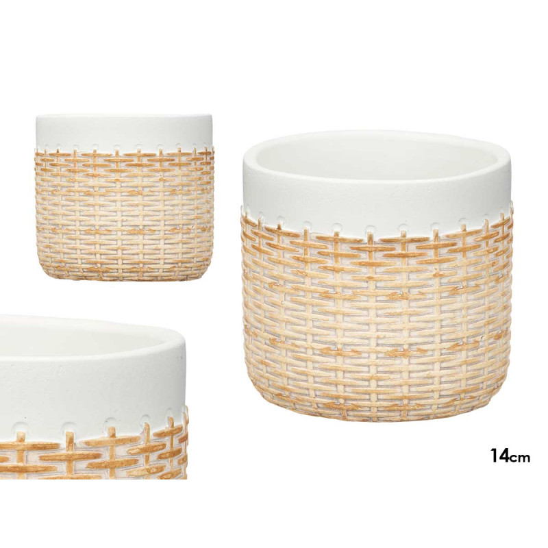 VASO CEMENTO EFFETTO RATTAN 14CM BIANCO