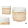 VASO CIMENTO EFEITO RATTAN 14CM BRANCO