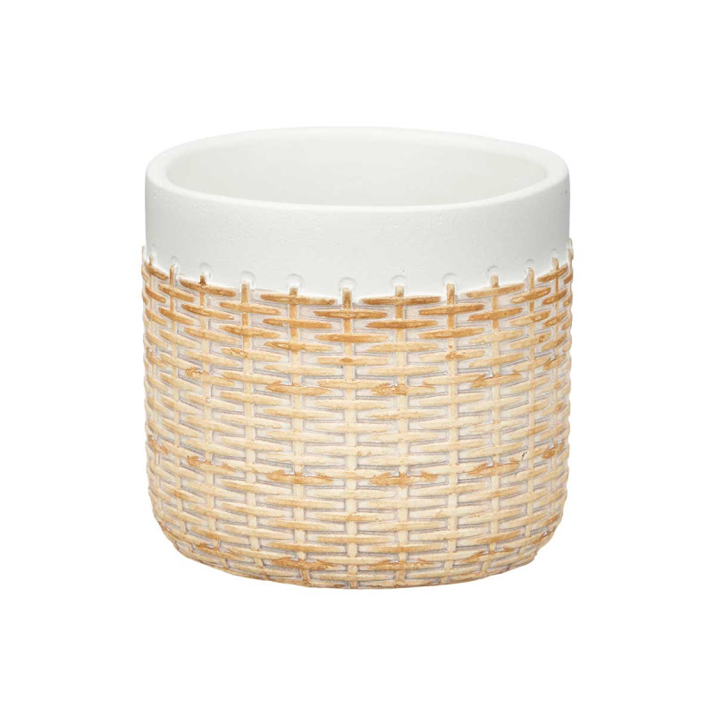 VASO CEMENTO EFFETTO RATTAN 14CM BIANCO