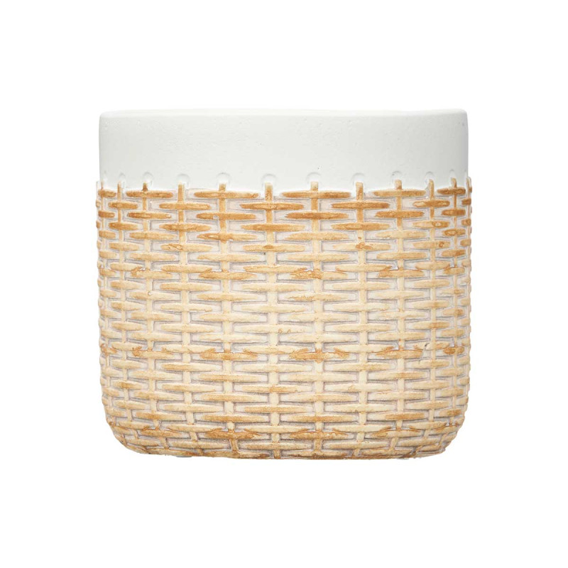 VASO CEMENTO EFFETTO RATTAN 14CM BIANCO