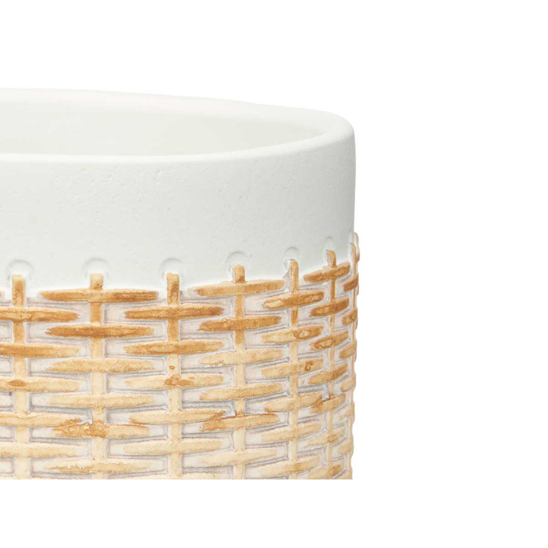 VASO CEMENTO EFFETTO RATTAN 14CM BIANCO