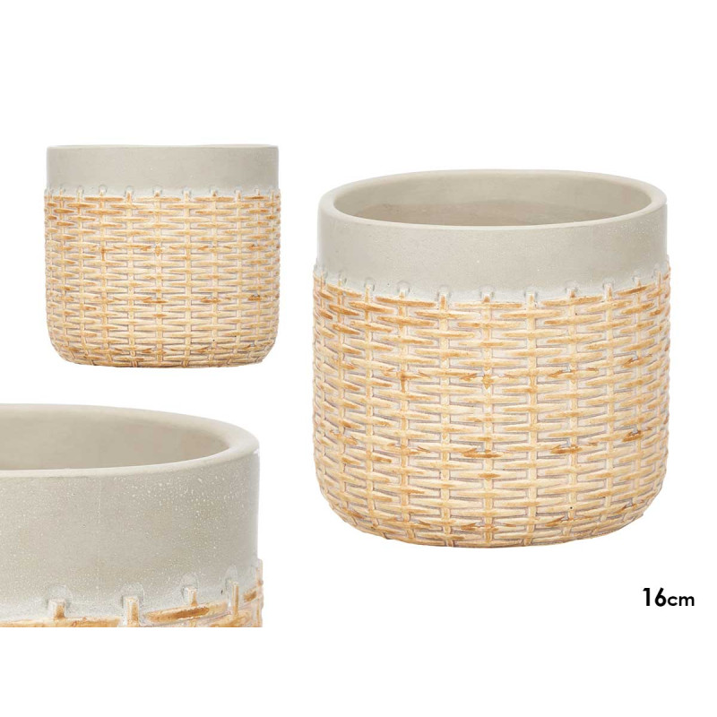 VASO CEMENTO EFFETTO RATTAN 16CM GRIGIO