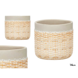 CEMENT POT RATTAN EFFECT 14CM GREY