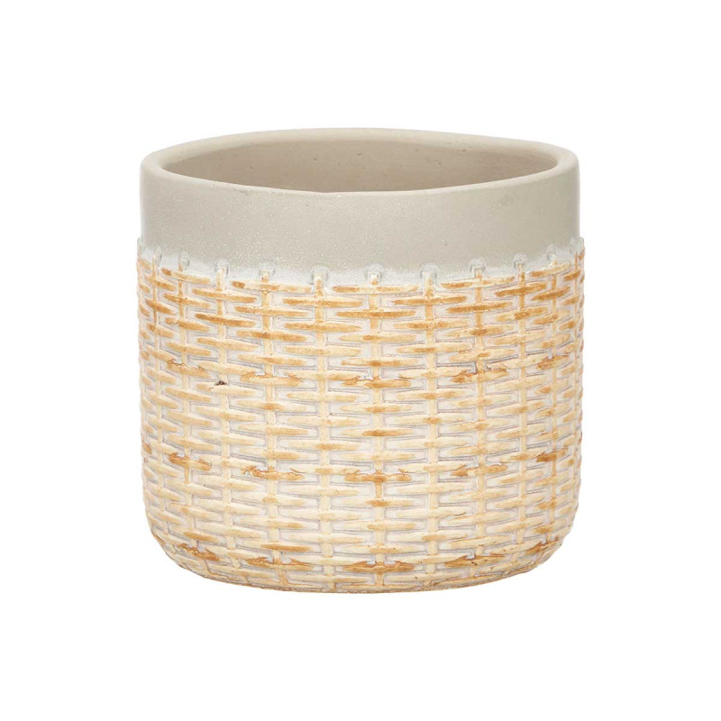 VASO CEMENTO EFFETTO RATTAN 14CM GRIGIO
