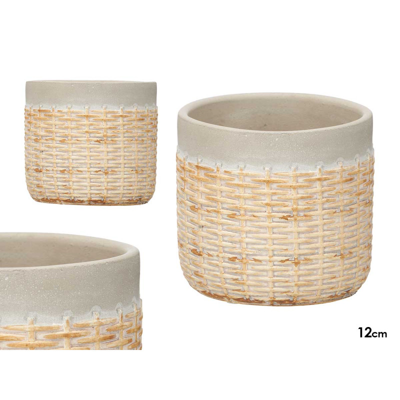 VASO CEMENTO EFFETTO RATTAN 12CM GRIGIO