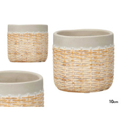 VASO CEMENTO EFFETTO RATTAN 10CM GRIGIO