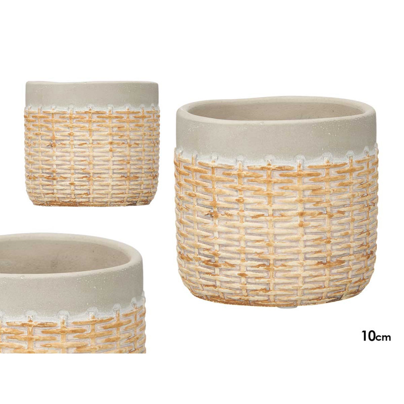 VASO CEMENTO EFFETTO RATTAN 10CM GRIGIO
