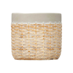 CEMENT POT RATTAN EFFECT 10CM GREY