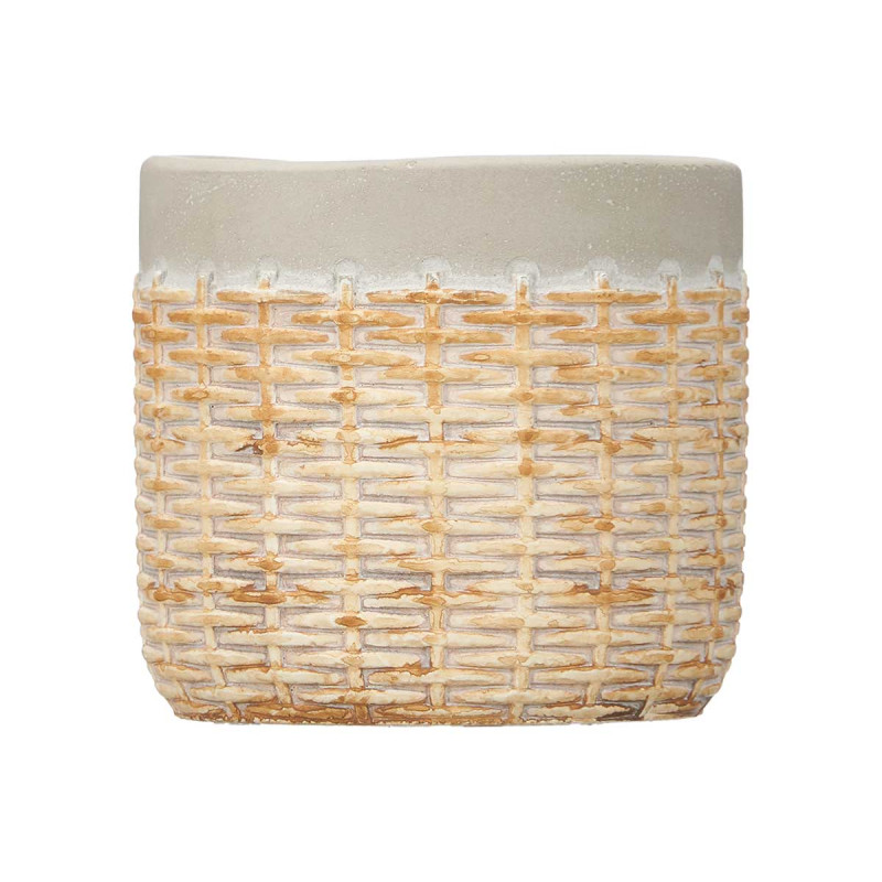 CEMENT POT RATTAN EFFECT 10CM GREY