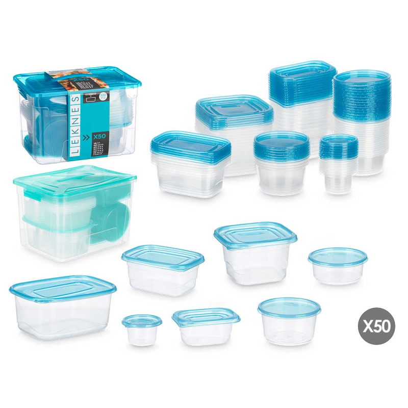 SET 50 LUNCH BOXES HANDLE ASSORTED 2 COL