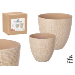SET 2 MACETAS CUADROS BEIGE 20 25CM