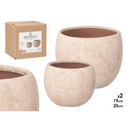SET 2 MACETAS RUGOSA BEIGE 19 25CM
