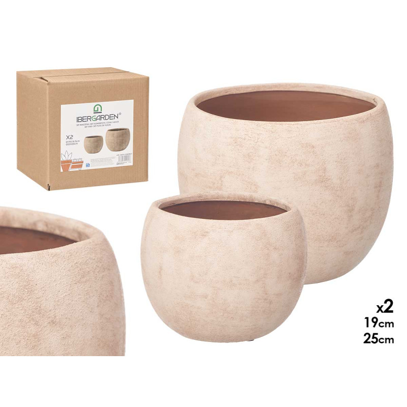 SET 2 WRINKLED POTS BEIGE 19 25CM  