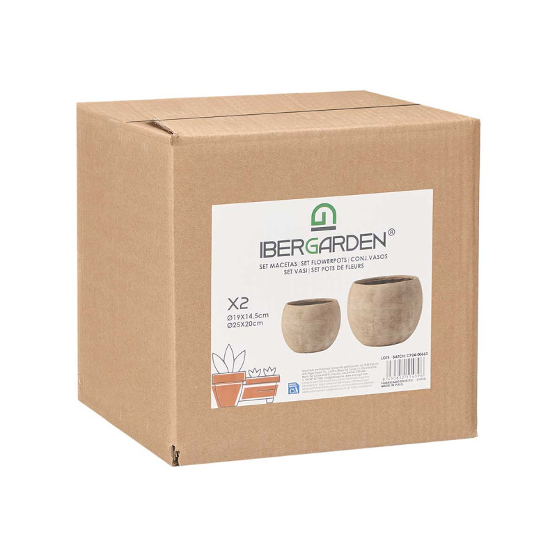 SET 2 WRINKLED POTS BEIGE 19 25CM  