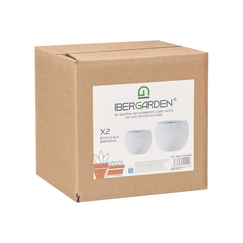 SET 2 MACETAS RUGOSA BLANCA 19 25CM