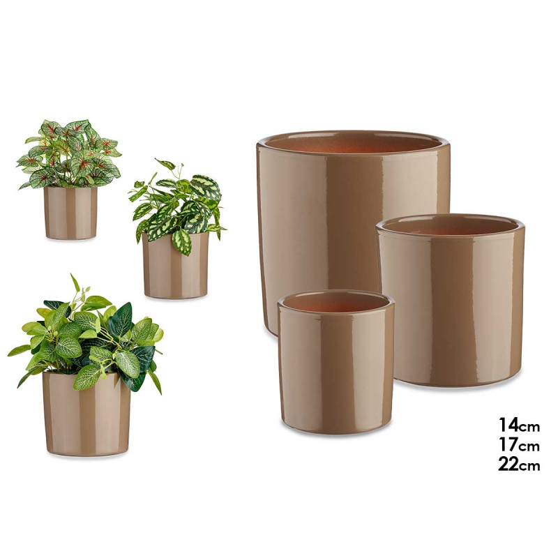 SET 3 MACETAS CERAMICA CILINDRO 14 17 22CM TAUPE