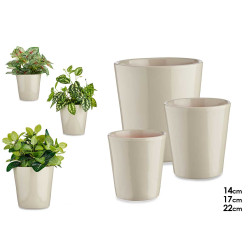 SET 3 MACETAS CERAMICA CONICA 14 17 22CM GRIS