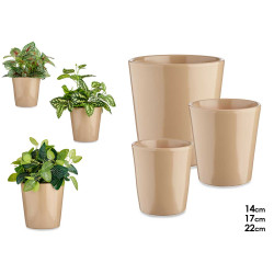 SET 3 POTS DE FLEURS CERAMIQUE CONIQUE BEIGE