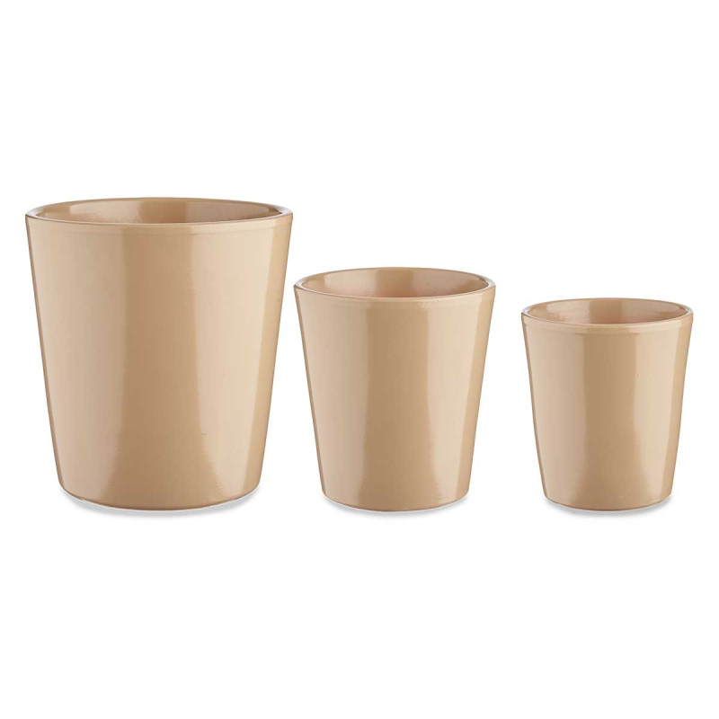 BEIGE 14-17-22CM CONICAL CERAMIC POTS SET 3