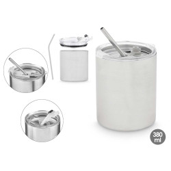 COPO COM PALHITA E TAMPA EM AÇO INOXIDAVEL 380ML