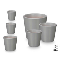 SET 3 MACETAS CONICA 14 17 22CM GRIS MATE