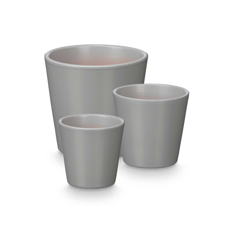 SET 3 POTS CONIQUE 14 17 22CM GRIS MAT