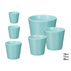 SET 3 MACETAS CONICA 14 17 22CM TURQUESA MATE