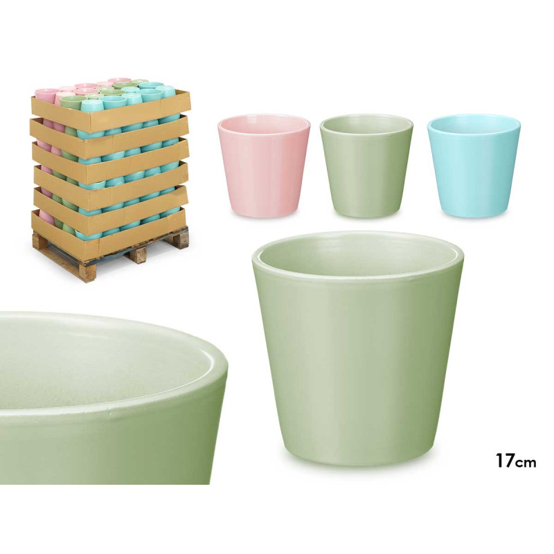 MACETA CONICA 17CM SURT 3 COL CLAROS MATE