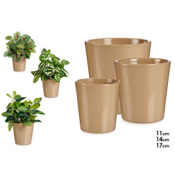 SET3 POTS FLEUR CERAMIQUE CONIQUE 11-14-17CM BEIGE