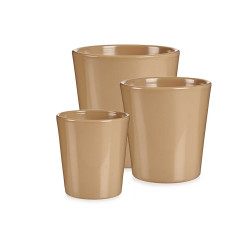 SET 3 11-14-17CM CONICAL BEGE CERAMIC POTS 
